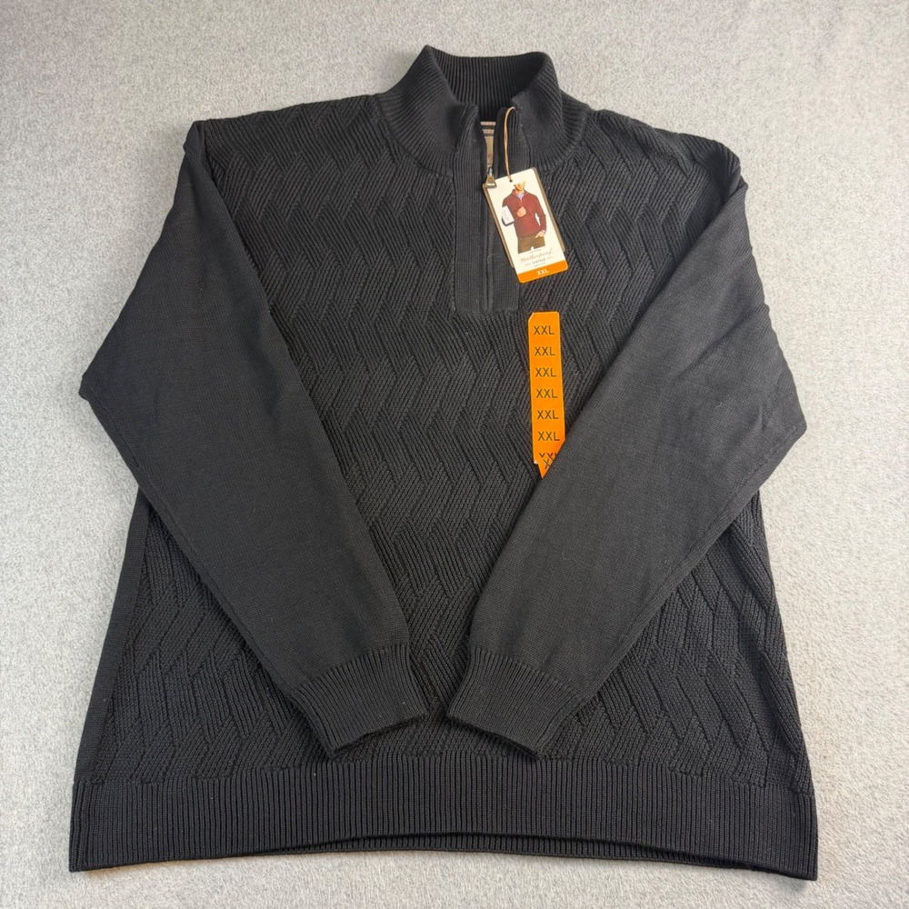 Weatherproof Vintage Mens XXL Black Quarter Zip Diamond Textured Cotton Sweater
